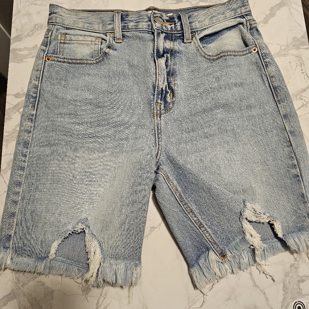 Distressed Denim Bermuda Shorts